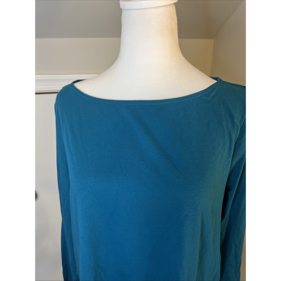 Eileen Fisher Women's Teal Blue Long Sleeve Cotton Top Medium - Picture 2 of 6